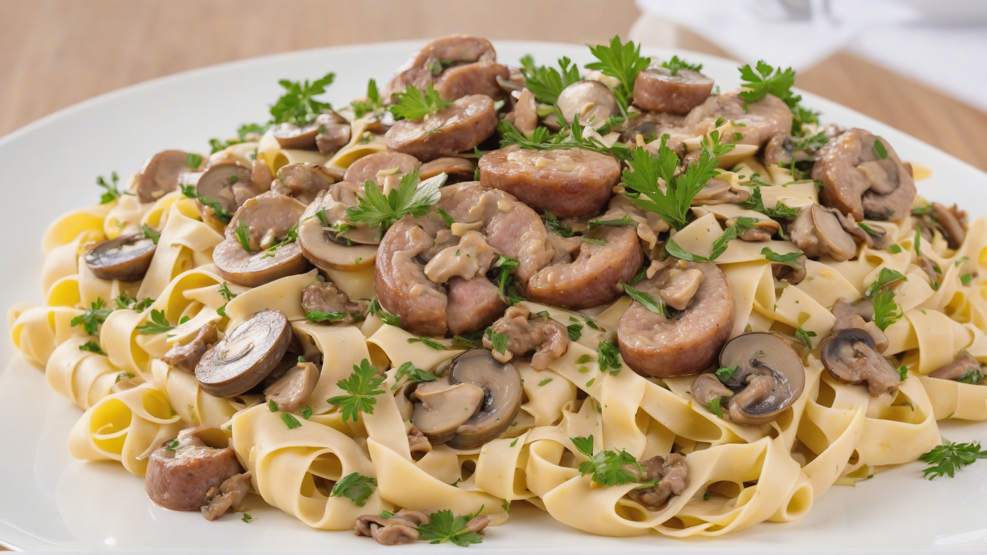 Tagliatelle funghi e salsiccia